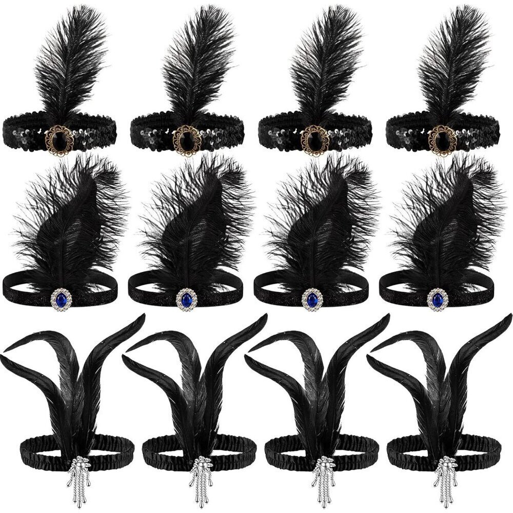 12 Pcs Flapper Headbands 1920s Accessories Feather Headpiece for Costumes